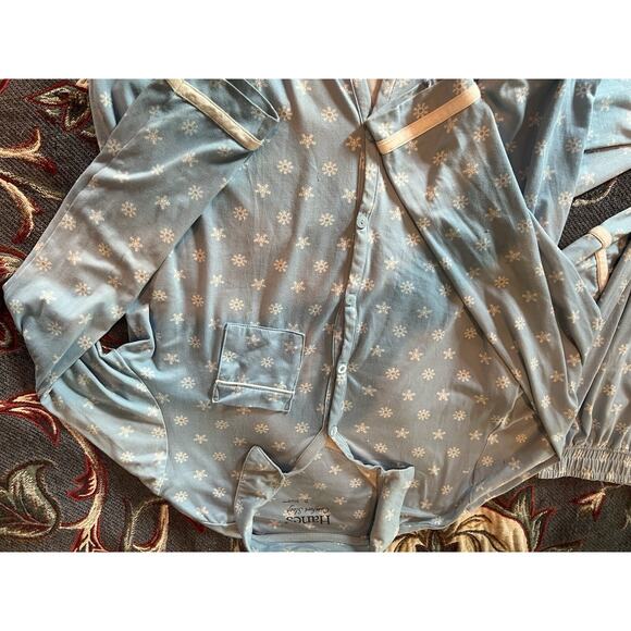 Hanes Comfort Sleep Medium White / Blue Patterned PJ Set - Picture 2 of 7